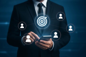 Target Audience Marketing – Businessman Using Mobile Technology to Connect and Engage with Customer Segments Effectively