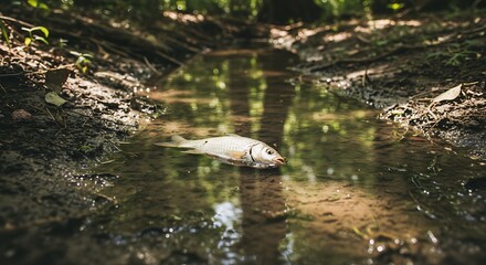 Obraz premium Dead fish in polluted stream