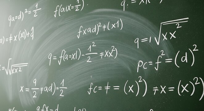 Soft eraser marks on a chalkboard with subtle mathematical equations