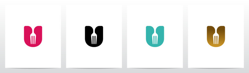 Fork Cutlery Negative Space on Letter Initial Logo Design U © recehan