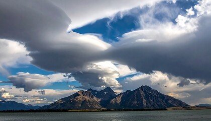 Dramatic mountain vista with dramatic clouds