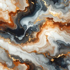 Abstract marbled pattern of swirling grey, white, gold, and brown hues.  A complex interplay of fluid forms creates an organic design, resembling a natural stone