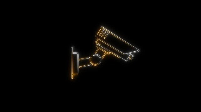 Animated neon cc camera icon. cc tv camera motion graphics. glowing Security camera icon. 4k glowing neon 