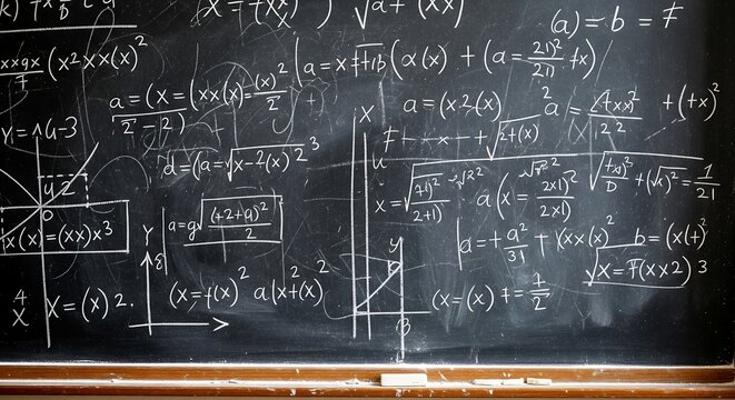 Chalkboard with faintly written math equations and eraser smudges