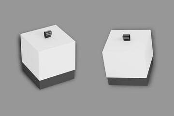 Blank box packaging mockup isolated on grey background, Template for your design. 3d rendering.Blank white product packaging paper cardboard gift box.