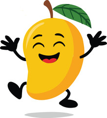 Happy Mango and dancing Cartoon Character – Fun Fruit Mascot Vector Illustration. Resize and editable, EPS 10.