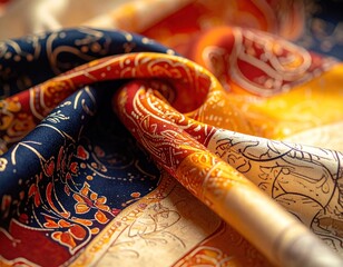 Intricate silk scarf pattern closeup