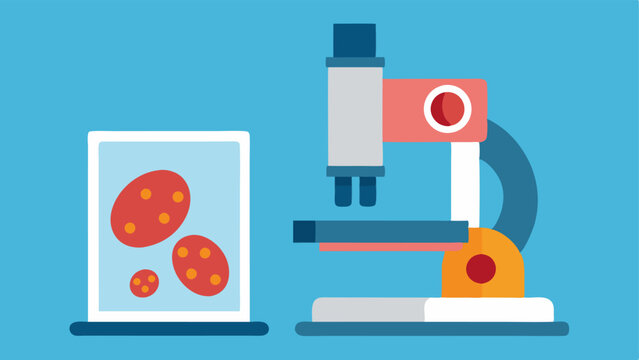 Cholesterol Test A closeup of a laboratory scene featuring a sample being analyzed under a microscope with cholesterol levels displayed on a screen.