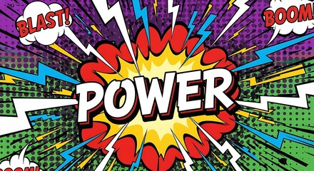 Dynamic superhero theme comic background illustration with word POWER