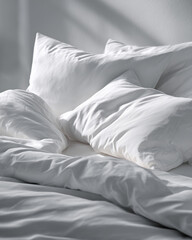 Cozy White Bedding | Peaceful Morning Bed | Soft Pillows & Blankets | Serene Bedroom Comfort | Fresh White Linens | Restful Cozy Scene