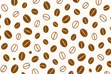 Obraz premium Playful seamless pattern featuring hand-drawn brown coffee beans scattered across a clean white background. The minimalist, doodle-style design evokes a cozy and inviting atmosphere