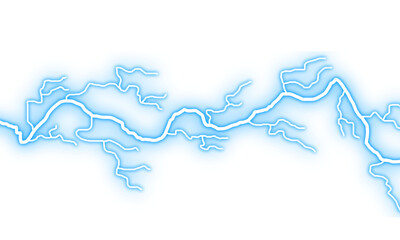 Light blue lightning bolt isolated on transparent background, a powerful natural phenomenon