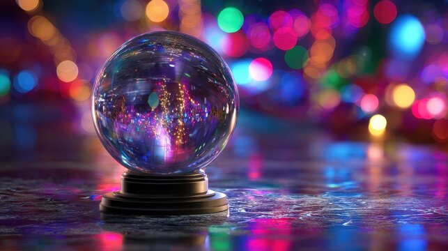 clear globe against a festive holiday backdrop with abstract and colorful lighting - Powered by Adobe