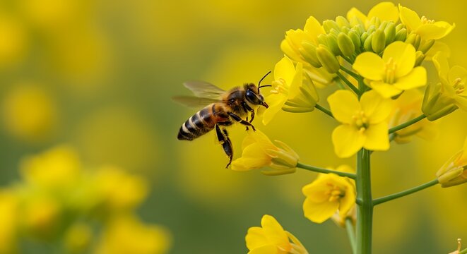Honeybee on yellow flowers - Powered by Adobe