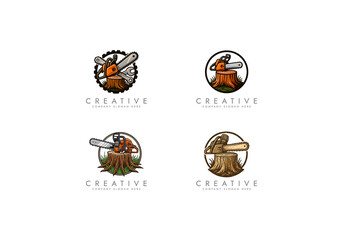 chainsaw logo tool, Chainsaw on Tree Stump Logo design 