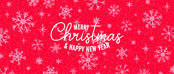Merry Christmas and Happy New Year web banner or greeting card, poster. Holiday trendy Xmas art hand drawn crayon design. Vector modern background with snowflake pattern. Minimal card, flyer, layout