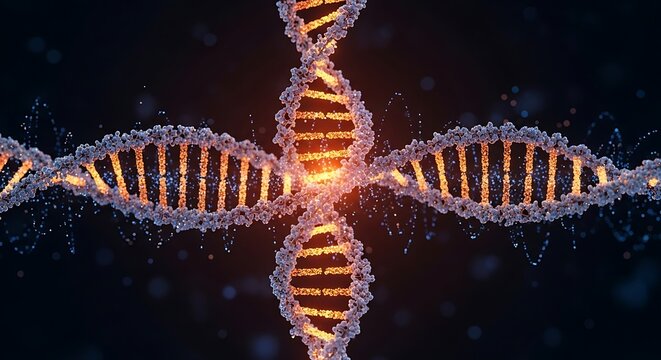 Elegant DNA structure visualization with soft glowing light and intricate detailing