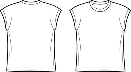 Basic short sleeve t shirt front and back view, fashion flat sketch template, apparel design outline, clothing pattern illustration, unisex casual wear