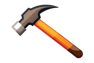 Hammer displays a brown head with orange handle angled on a white surface