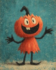 vintage retro style halloween pumpkin cartoon mascot character with expressive faces and gestures