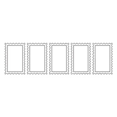 Collection of blank rectangle and square postage stamp vector icons. Postage stamp templates with borders. Mockup stamp designs for postal and decorative