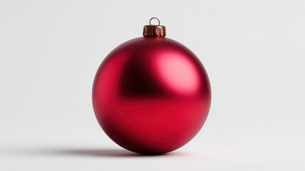 a shiny red christmas ornament displayed against a white background