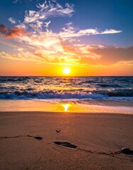 Colorful sunset over a sandy beach