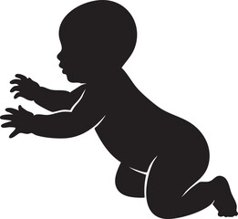 Baby crawling silhouette Black and white vector illustration Child development concept 