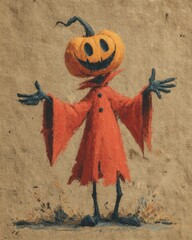 vintage retro style halloween pumpkin cartoon mascot character with expressive faces and gestures