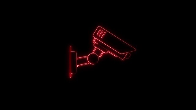 Animated neon cc camera icon. cc tv camera motion graphics. glowing Security camera icon. 4k glowing neon 