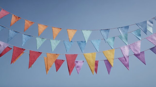 colorful triangular flags arranged in a festive garland display