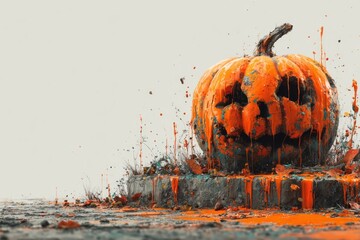 Zombie pumpkin isolated on white background, Halloween theme