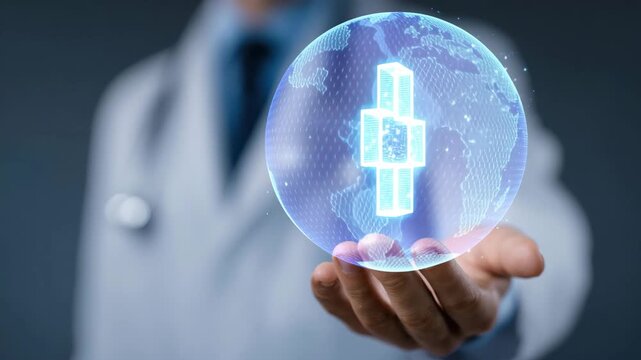 A medical expert presents a glowing cross symbol that signifies health and wellness. This moment highlights advances in global healthcare technology and innovation