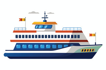 Fototapeta premium A large blue and white cruise ship sails the ocean with two flags waving