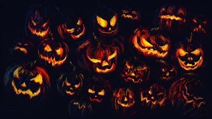 halloween pumpkins on black background