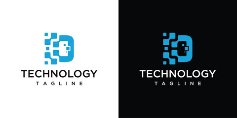 Illustration of technology connection letter D sign logo vector template	