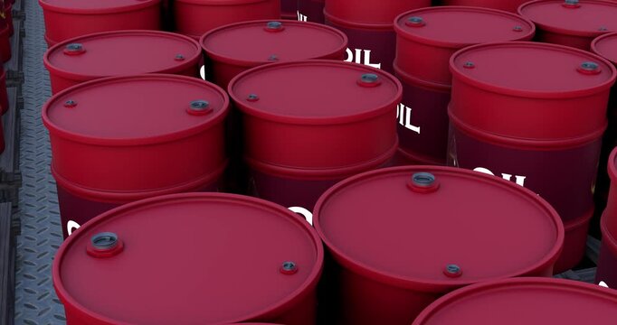 Multiple oil drums lined up in a row- Industrial oil storage system