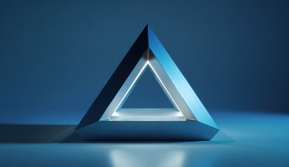 Geometric, glowing triangle podium