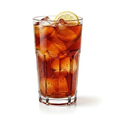 Refreshing tall glass of iced tea with lime slice and ice cubes