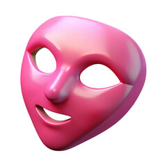 Pink theatrical mask against a black background depicting drama and expression