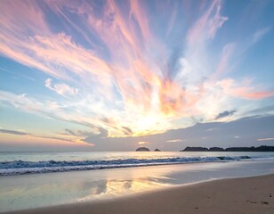 Colorful sunset over tranquil beach