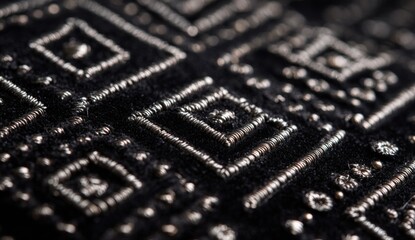 Close-up view of embroidered black fabric