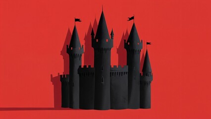 Obraz premium Haunted Castle Silhouette on Red