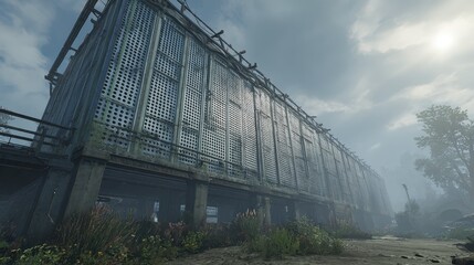 Obraz premium Rustic Industrial Building with Weathered Surface and Cloudy Sky