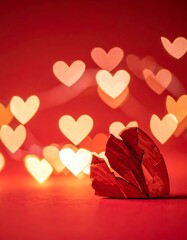 Broken heart on red background