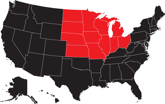 The Midwest States on the USA Map