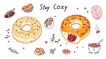 set of easter eggs and donuts