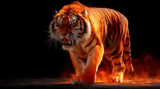 Fierce tiger on fire