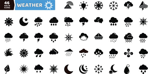 Weather and Climate Icons Set - Sun, Rain, and Forecast Vector Collection