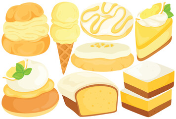 illustration of Lemon Dessert Clip Art Set Hand Painted Cake Tart Pie Puff Ice Cream Cheesecake Bar Sweet Food Vector Illustration
